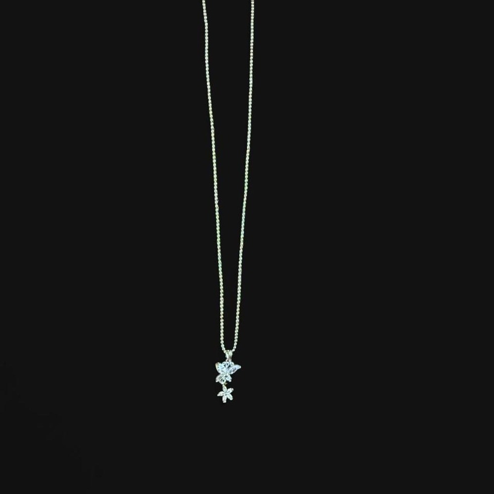 Silver-Tone Butterfly & Flower Pendant Necklace